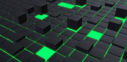 3d illustration dark grey squares and GREEN LIGHT framing modern