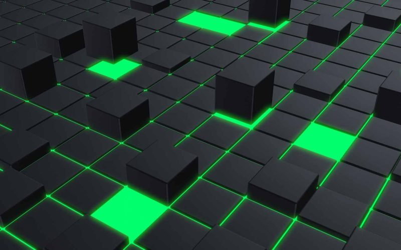 3d illustration dark grey squares and GREEN LIGHT framing modern